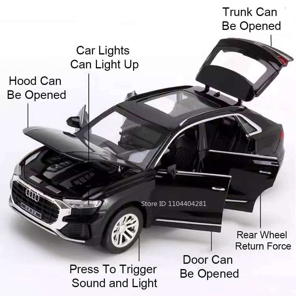 1:32 Q8 RS7 Car Metal Model Diecast Alloy Toy 6 Doors Opened with Sound Light Pull Back Vehices Collectable Miniature Home Decor Z260306