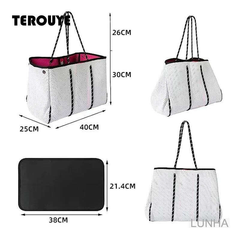 Women's Neoprene Tote Large Capacity Beach Sports Fitness Zipper Bag Summer Travel Handbag Shoulder Bags Waterproof TEROUYE