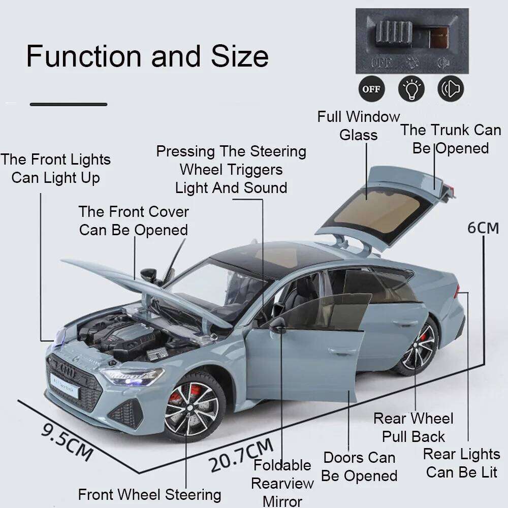 1:24 Q5 RS7 Alloy Car Diecast Model Toys Front Wheel Steering 6 Doors Opened Sound Light Pull Back for Boyfriend's Birthday Gift Z260306
