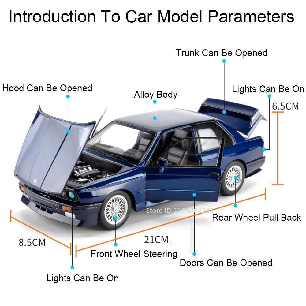 1:24 M3 THE7 Alloy Car Toys Model Diecast Metal Vehicle Doors Opened with Sound Light Pull Back Models Toy Boy's Christmas Gifts Z260306
