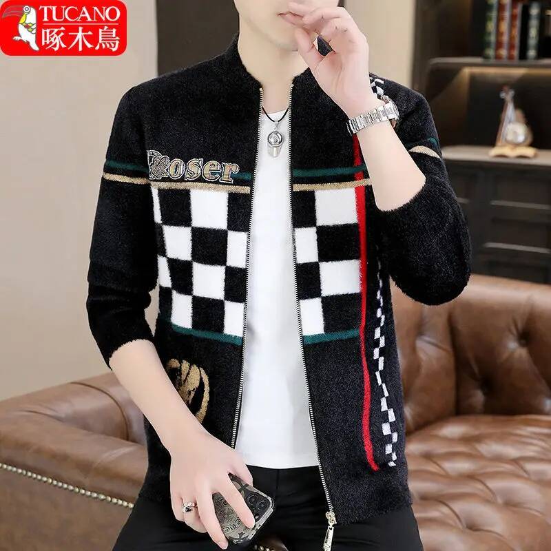 Men's fashion cardigan new trendy casual jacket slim spring and autumn knitted sweater