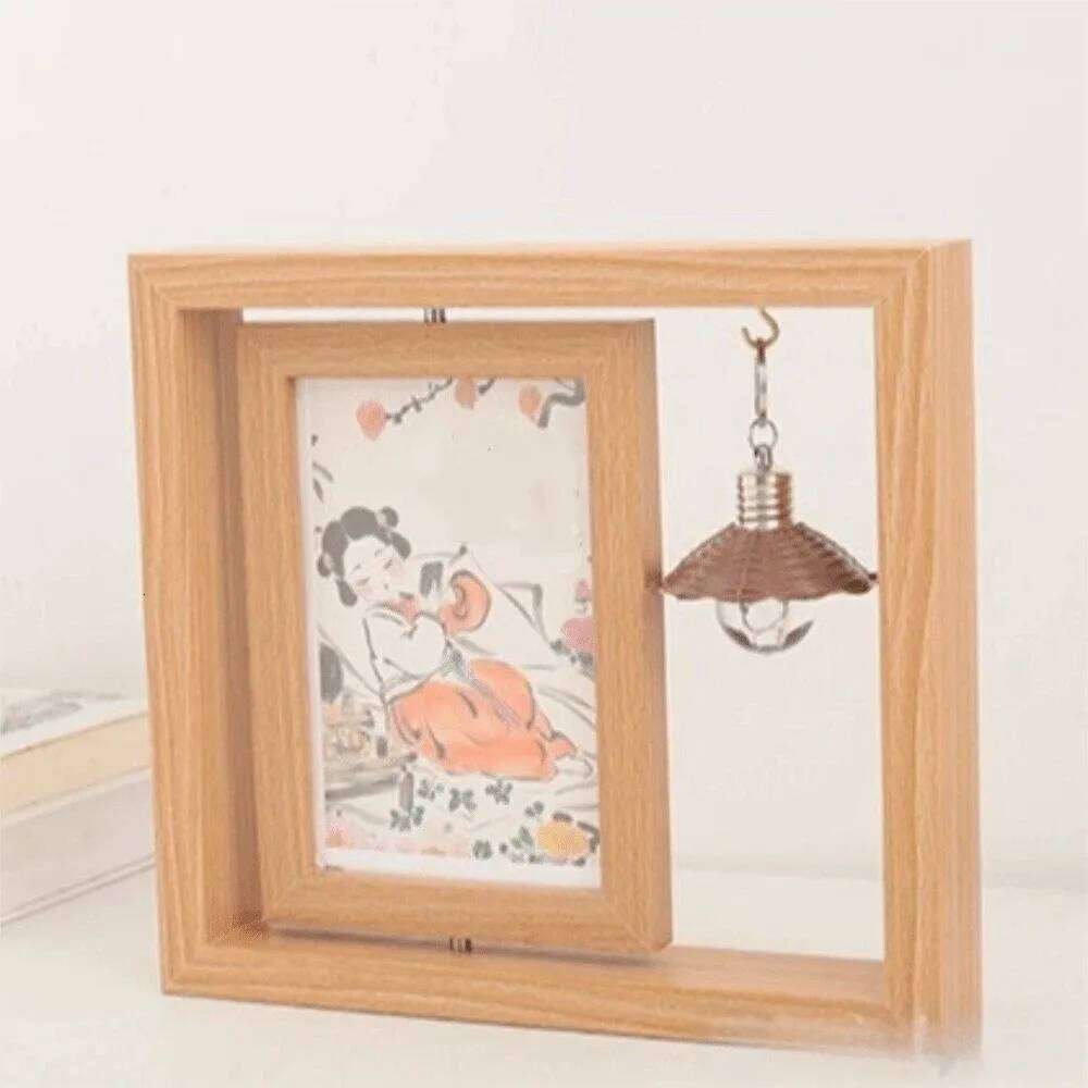 Gifts Double-Sided Wooden Picture Rotate Square Commemorative Photo Creative Hollow Decorative Frame Bedroom H260306