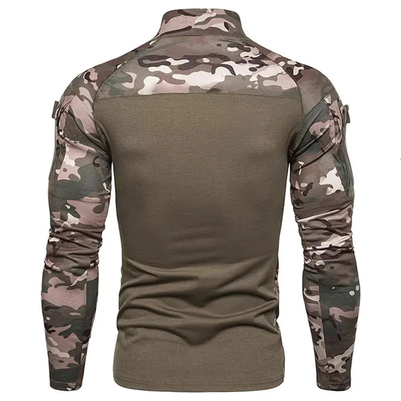 Men Outdoor Elastic Fitness Camo Patchwork Long Sleeve T Shirt Y2K Mens Zip Up Pocket Gym Tactical Shirts Ropa Hombre Camiseta 260302