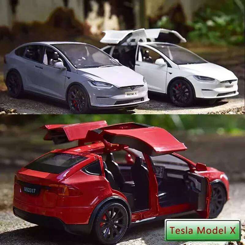 New 1:24 Simulation Tesla X Alloy Model Sound And Light Pull Back Toy Metal Electric Car Boy Collection Decoration Gift Z260306