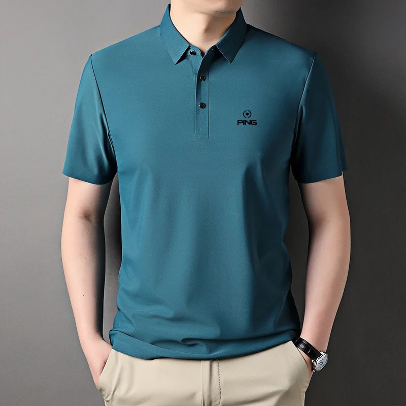 Summer polo shirt fashionable printed short sleeved mens top high-end casual and comfortable solid color lapel T-shirt 260304