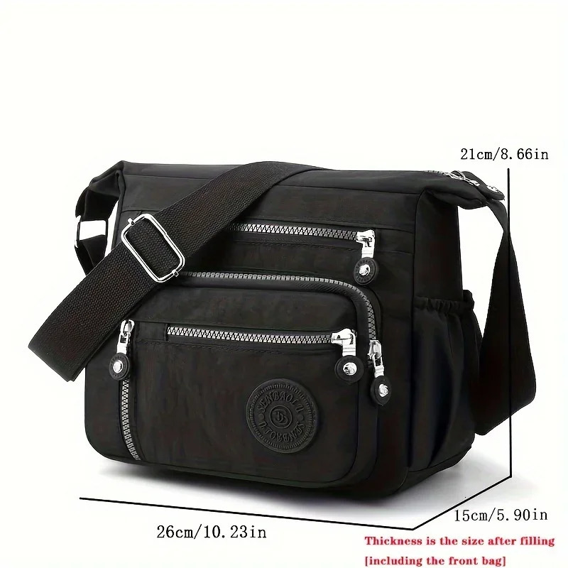 Waterproof Nylon Crossbody Bag Multiple Pockets Zipper Closure Stylish Casual Shoulder Bag for Travel Everyday Use 260306