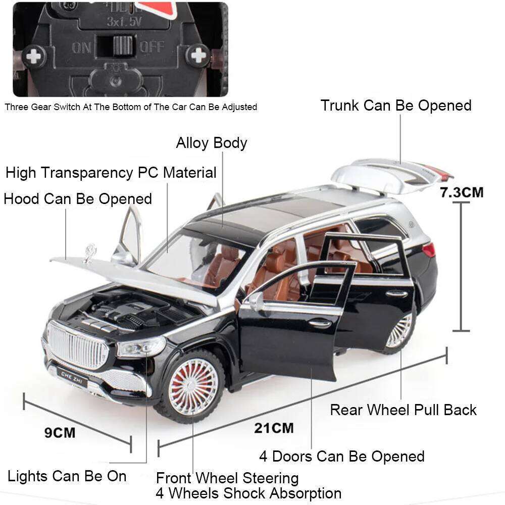 1:24 62S GLS600 Exquisite Model Alloy Diecast Toy Car Doors Opened with Sound Light Pull Back Miniature Vehice Fashion Ornaments Z260307