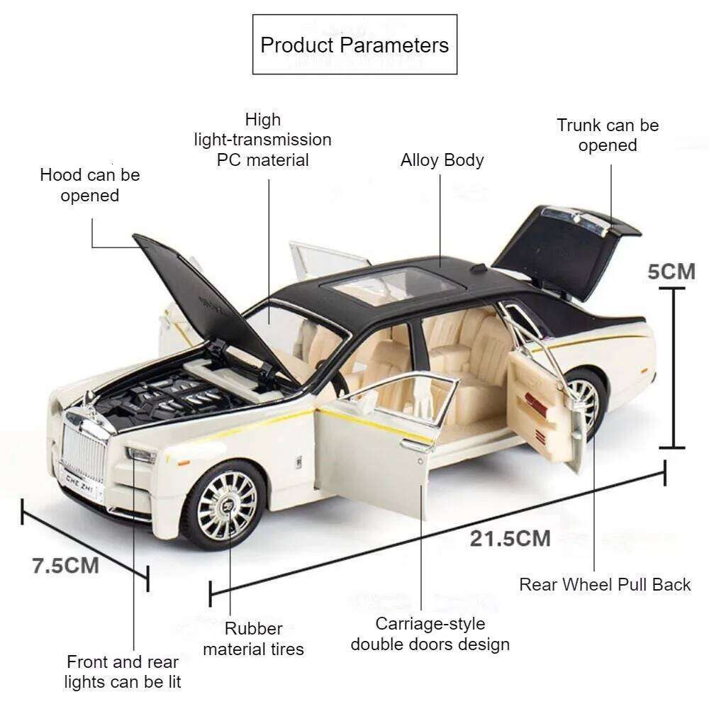 1:24 Rolls Royce Spectre Phantom Toys Miniature Car Diecast Alloy Model Sound Light Pull Back Front Wheel Steering Friend's Gift Z260306