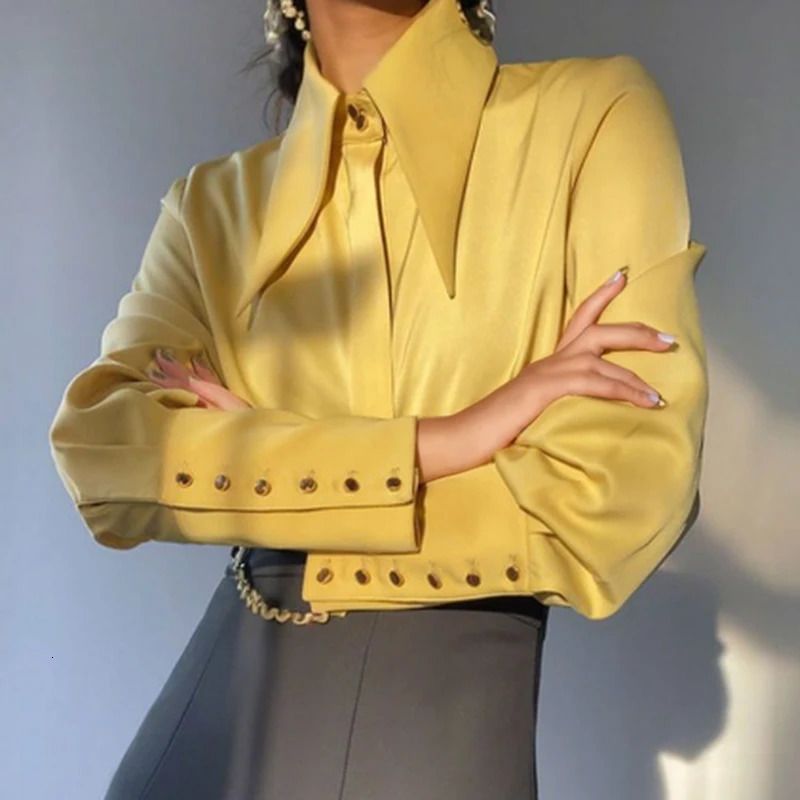 Fashion Vintage Satin Silk Shirt Women Elegant Turn Down Collar Blouse White Long Sleeve Ladies Shirts Tops Blusas 169 260228