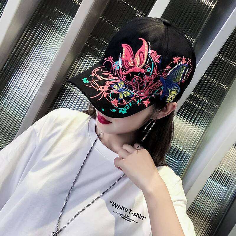 Cap Embroidered Flower Baseball Hat Spring Summer Hats For Women Cotton Snapback Vintage Ethnic Style Sun Visor Y260304
