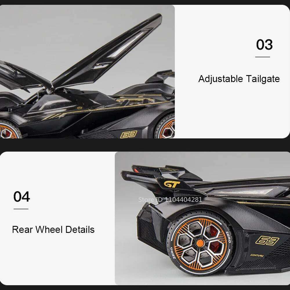 1:22 Lambo V12 GT Veneno Alloy Sports Car Diecast Model Toys with Sound Light Pull Back Doors Opened Metal Vehices Birthday Gift Z260306