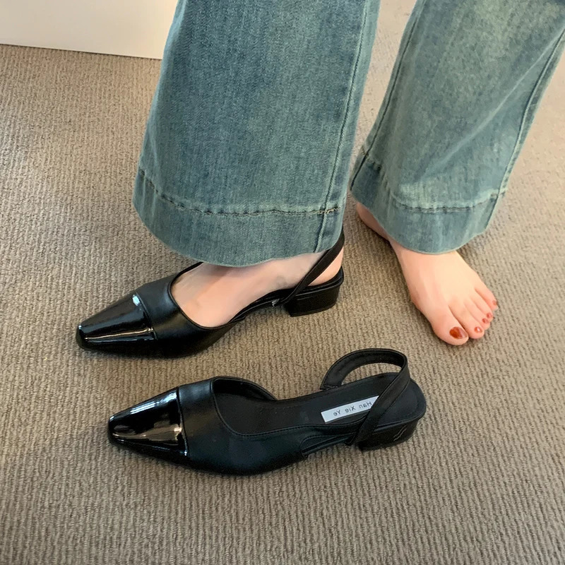 Summer Cover Toe Slip On Women Sandals Concise Thick Heel Singbacks Mules Shoes Female Elegant Party Dress Sandalias 260303