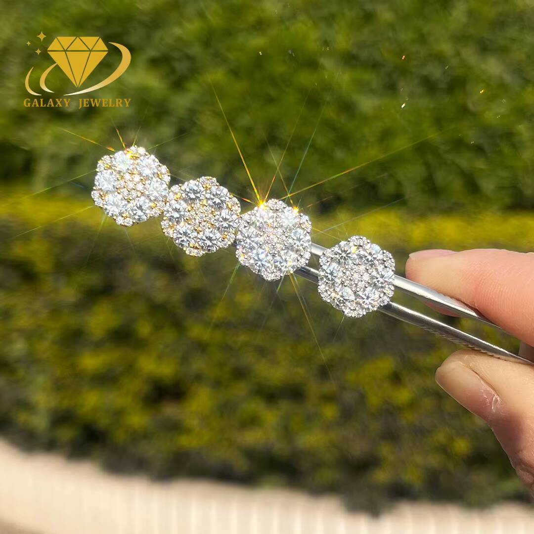 Shining Earrings Silver 925 Screw Back Pass Diamond Test Cluster Snow Flake Moissanite Earrings Iced Out Fine Stud Earrings