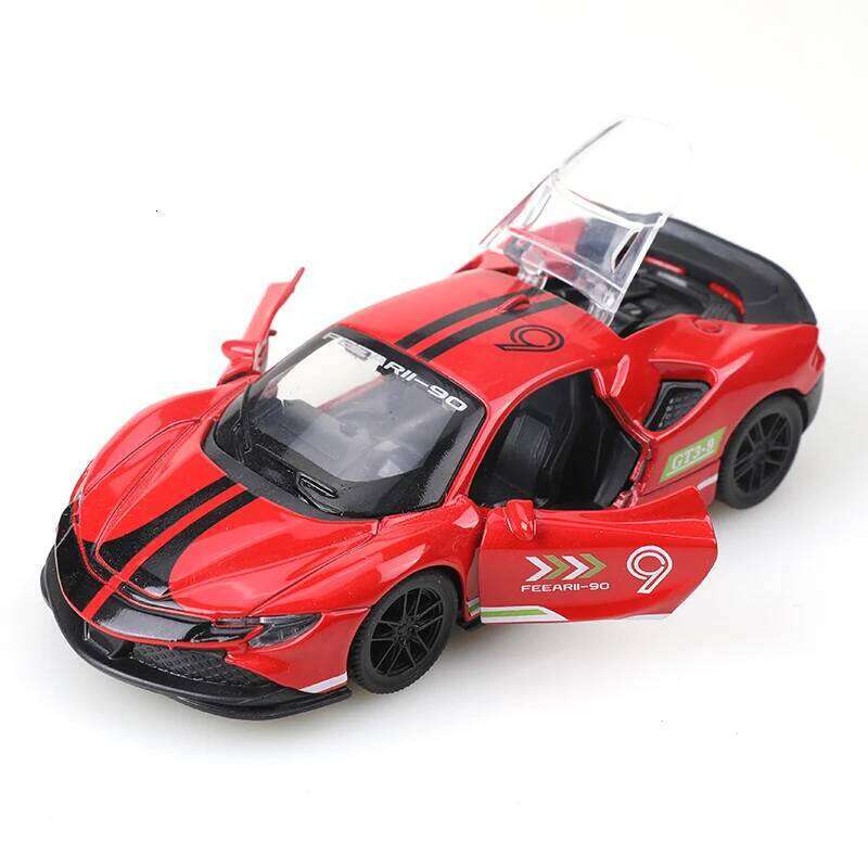 bagged1:36 Alloy Model Simulation SF90 Racing Vehicle Pull Back Car Ornaments Collection Toys For Boy Children Z260306