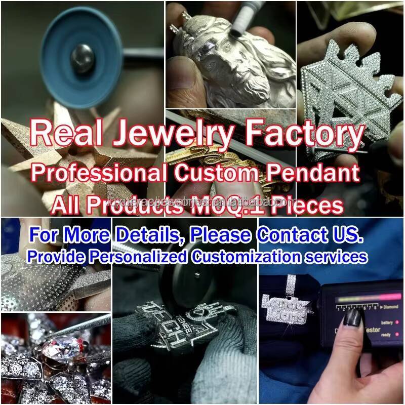 Factory Custom Hiphop Flawless VVS Moissanite Round Brilliant Cut Solid Gold/Silver Iced Charms Pendants