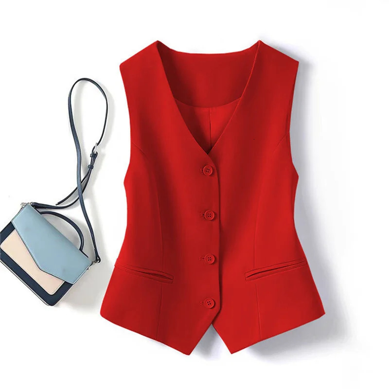 Spring Summer Korean Fashion Vest Women Short Vneck Sleeveless Casual Blazer Waistcoat Coats Female Tops 260306
