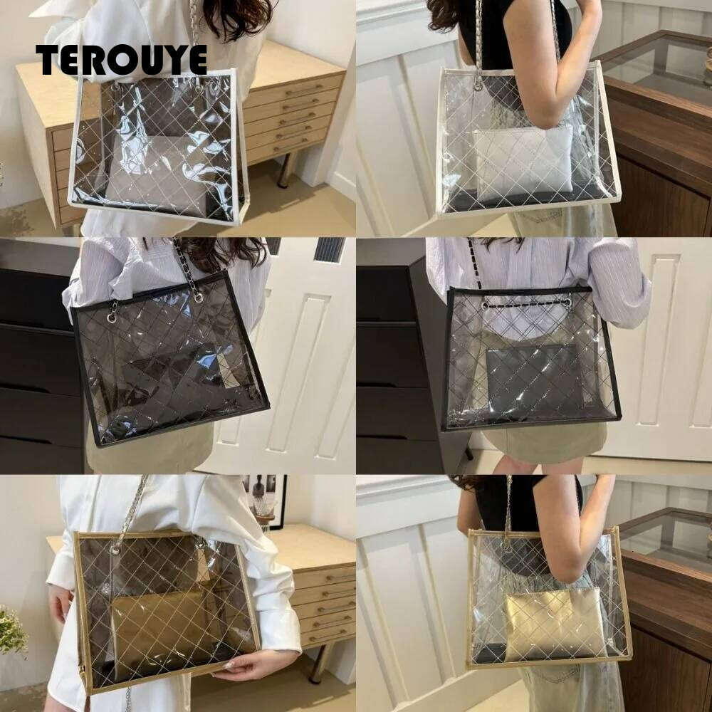 Large Capacity Transparent Shoulder Summer Underarm Waterproof Composite Bag Korean Style Storage Beach Portable Tote TEROUYE