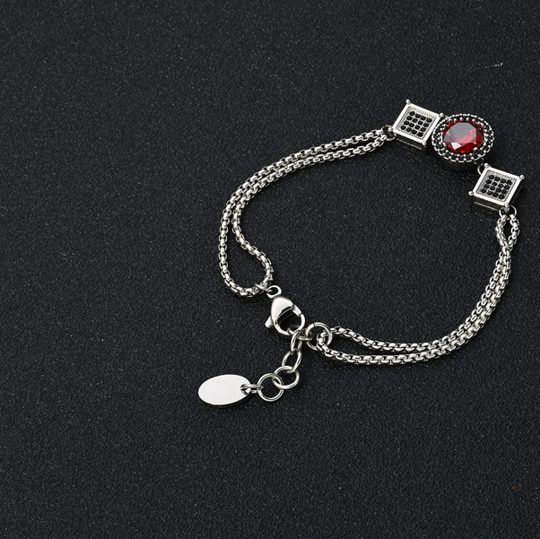 Fashionable Hot Selling Stainless Steel Bracelet Jewelry Temperament Womens Trend Versatile High End Feeling Ruby Light Luxury Titanium Steel Jewelry
