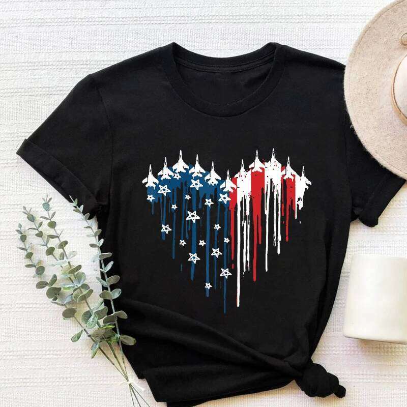 White Tshirt Red Wine Blue Tee Independence Day Gifts for Women American Flag Shirt XJ260306
