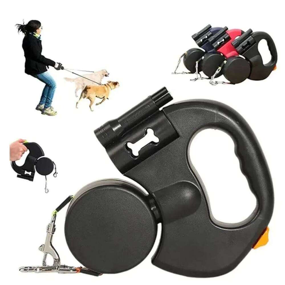 3M Retractable For Small Dogs Reflective Dual Pet Lead 360 Swivel No Tangle Double Dog Walking Leash With Lights Bamubi