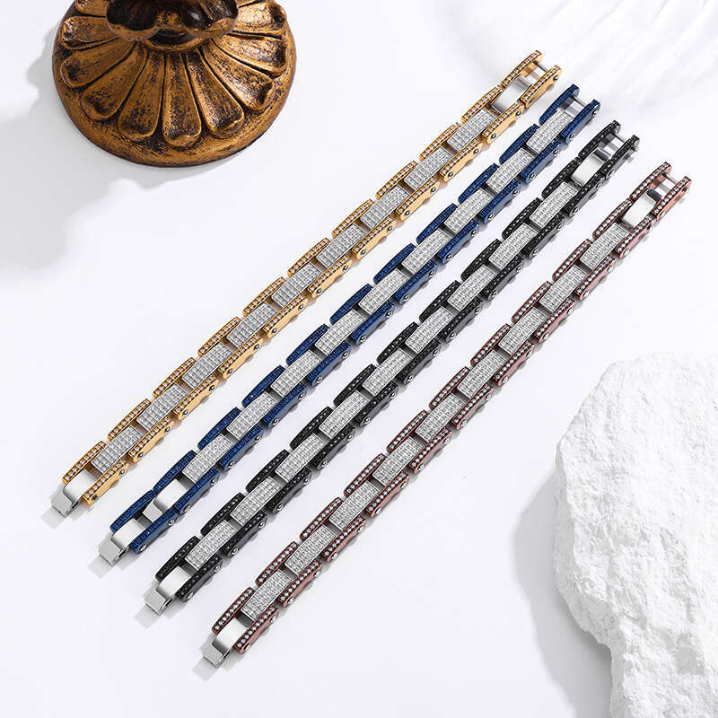Direct from the factory: European and American titanium diamond-encrusted bracelet, 316 stainless steel vacuum 18K Cuban chain, premium men's bra