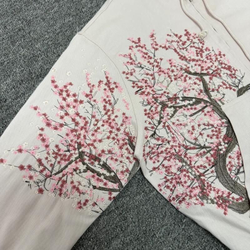Men's Jackets 25ss Derschutze Jacket High Quality Men Women Street Fashion Casual Style Pink Blossoms Embroidery Zipper Coat