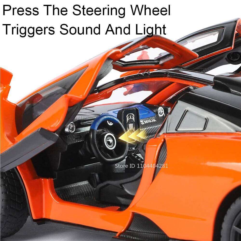 1:24 Senna Lambor Revuelto Alloy Model Toy Diecast Car Door Opened Sound Light Pull Back Front Wheel Steering Vehice Friend Gift Z260307