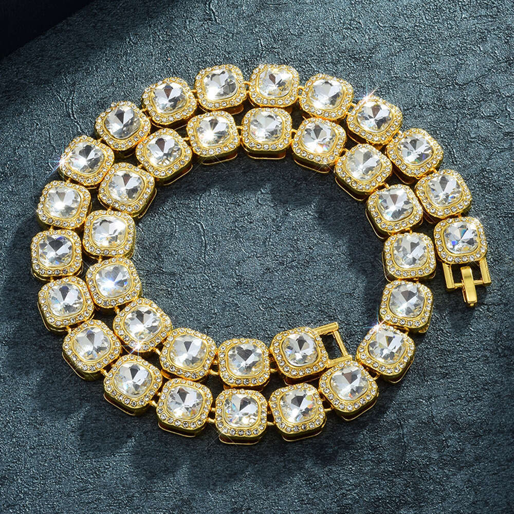 High-quality fashionable 12mm alloy rhinestone square chain necklace, unisex, exclusively for cross-border, light luxury