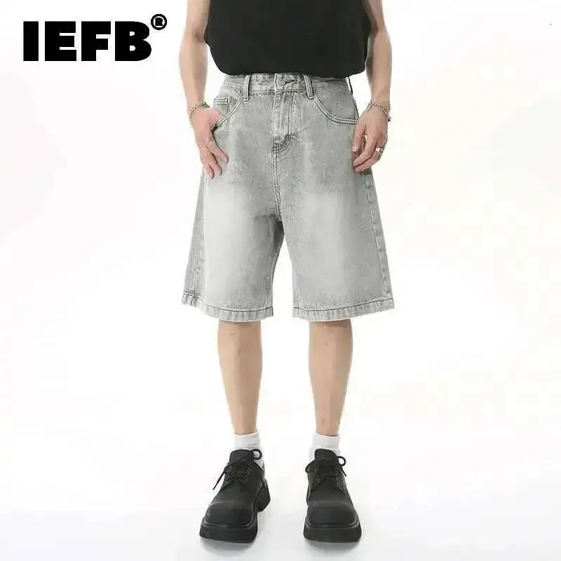 IEFB Summer Mens Casual Jeans Shorts Loose Mid High Waist Fashion Knee Lenght Denim Short Pants Vintage Male Korean 9A8588 260306