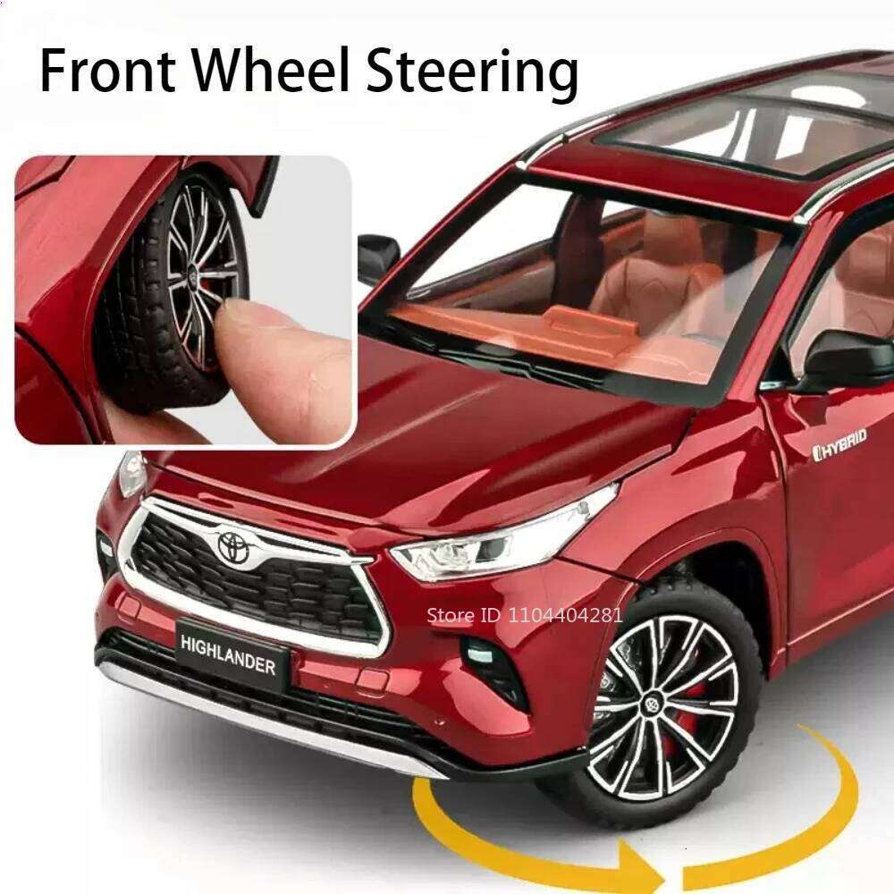 1:24 Highlander RAV4 Model Toys Diecast Car 6 Doors Opened with Sound Light Pull Back Miniature Vehices for Boy's Birthday Gifts Z260306