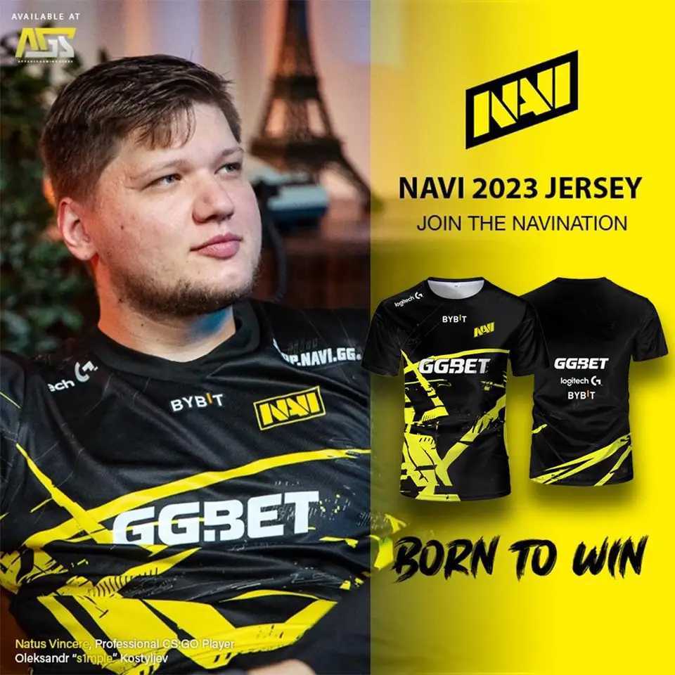 S1mple 2023 NAVI Jersey CSGO Mens and Womens Sports Short-Sve T-Shirts CS2 Major Esports Custom Training Uniform Fan Gift S2637