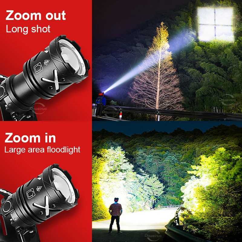 990000000LM Powerful Long Range LED Headlamp Fishing Light Headlight High Power Outdoor Head Lamp USB Rechargeable Flashlight H260307