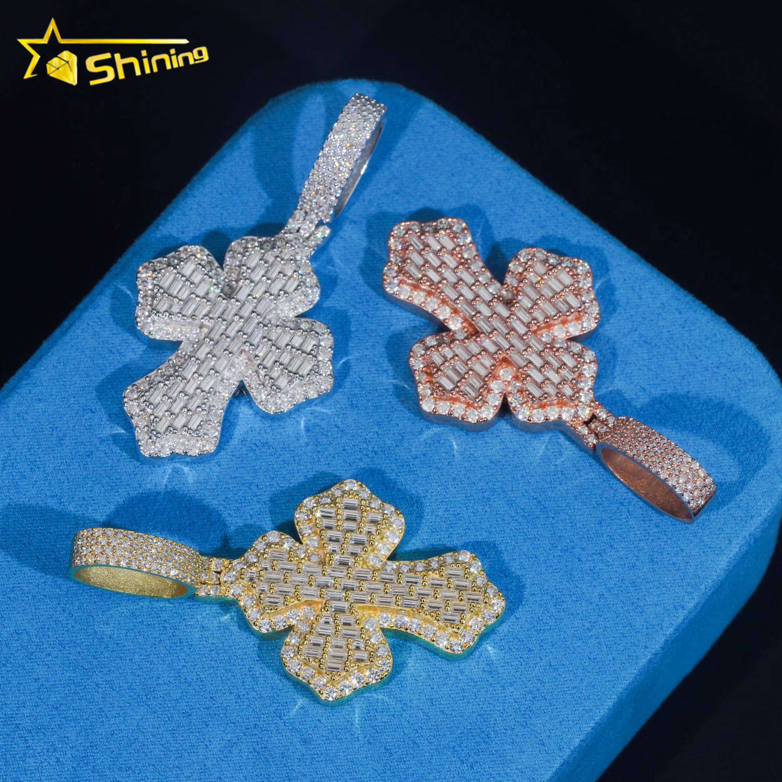 Best Selling Moissanite Hip Hop Jewelry Iced Out 925 Sterling Silver Baguette Moissanite Diamond Cross Pendant