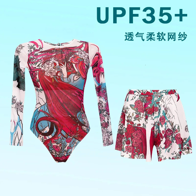 2026 Swimwear Women Long Sleeved Sun Protection One Piece Swimsuit Females Sports Bathers Swimming Bodysuit Beach With cover up 260306