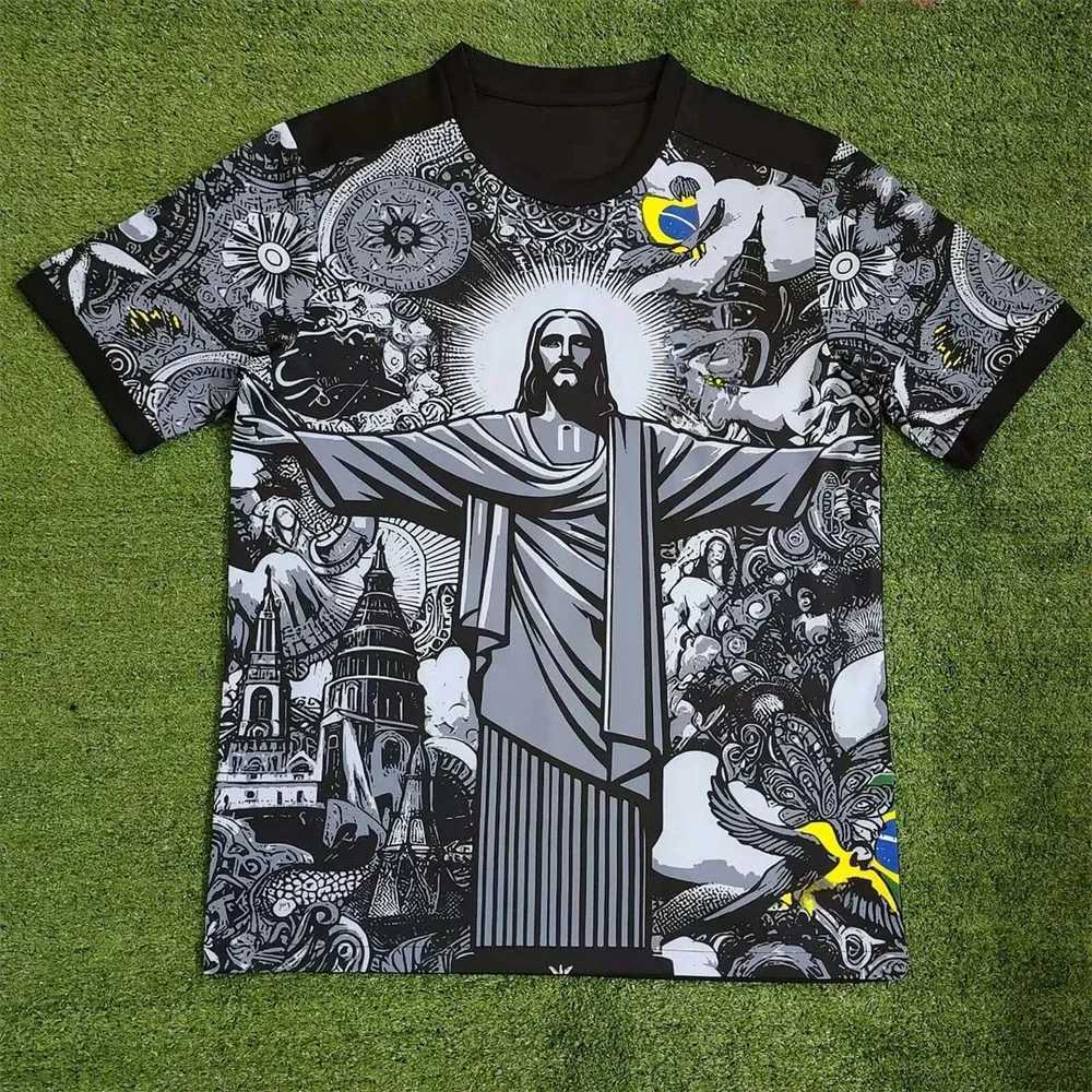 Summer Football Training Top Brazil Special Edition Jesus Black Grey Football Jersey Adult Outdoor Quick-drying Tshirts L26057