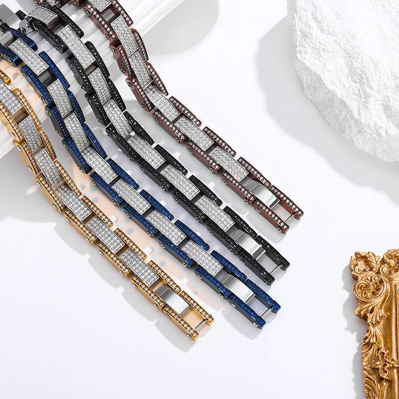 Direct from the factory: European and American titanium diamond-encrusted bracelet, 316 stainless steel vacuum 18K Cuban chain, premium men's bra