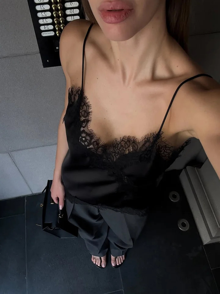 Sexy Lace Irregular Womens Tank Top Chic V-neck Backless Sleeveless See Through Female Vest Summer Lady High Street Tops 260306