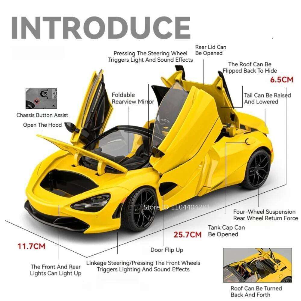 1:18 720S GTR SKYLINE Alloy Supercar Model Diecast Car Toy Front Wheel Steering Sound Light Pull Back Vehices Adult Gift for Boy Z260306