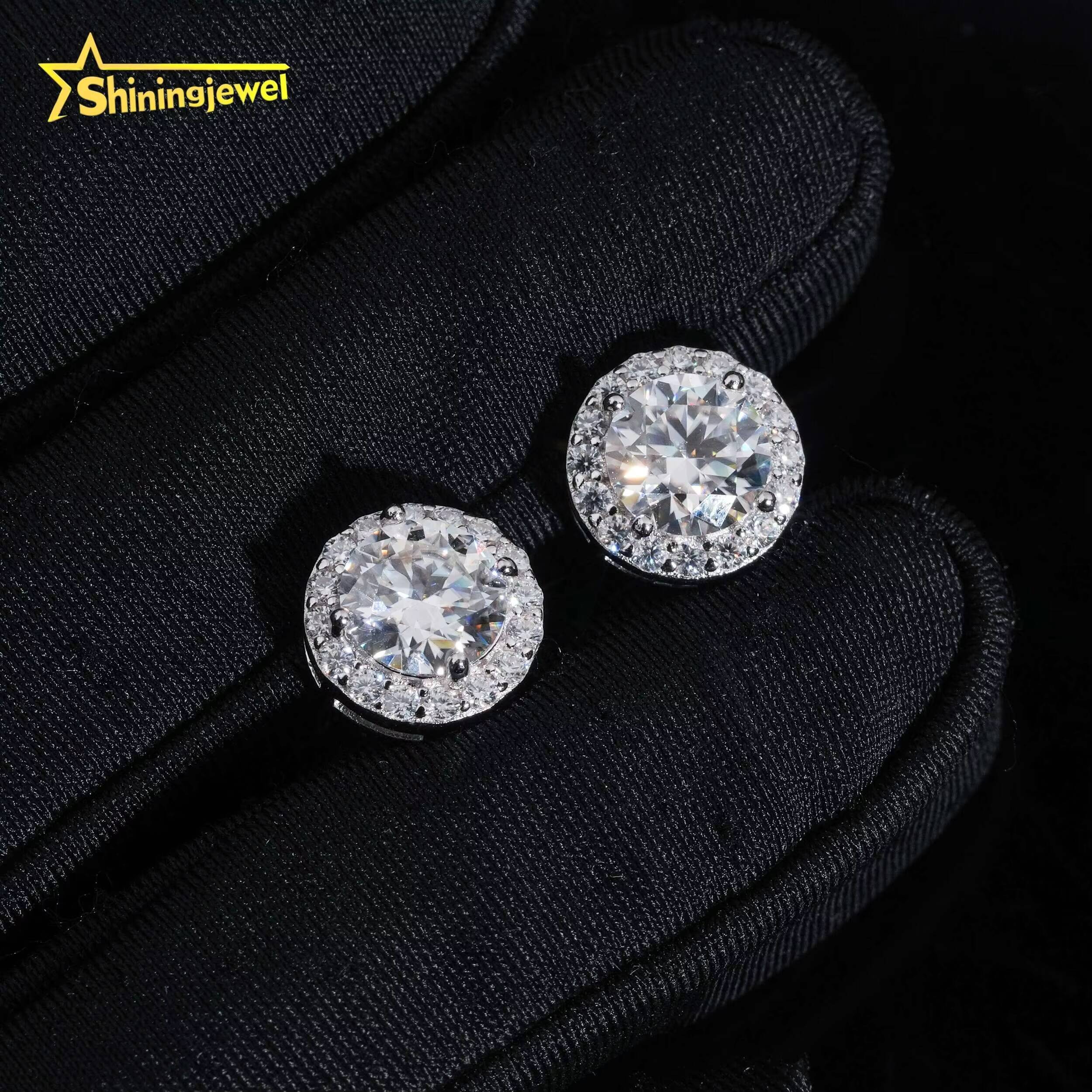 Hip Hop Jewelry Screw Back Halo 65mm Main Stone 925 Sterling Silver GRA Moissanite Earrings