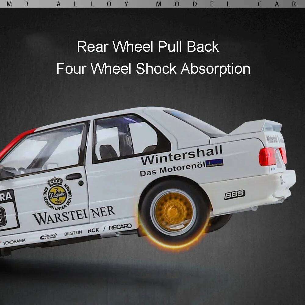 1:24 Alloy Diecast M3 Cars Toys Miniature Models 4 Doors Opened Rubber Tires Toy Car Light Music Vehicles for Toddler Kids Gifts Z260307