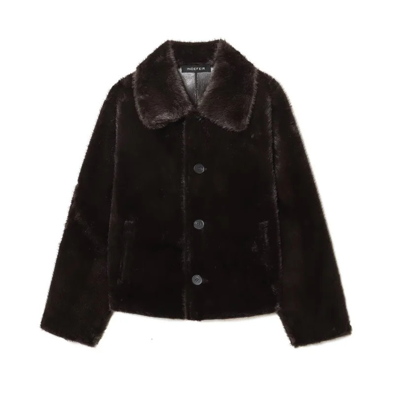 Womens Jacket AutumnWinter Arrivals Dark Brown Long-Sleeve Faux Leather Reversible Jacket Stylish and Unique 260306