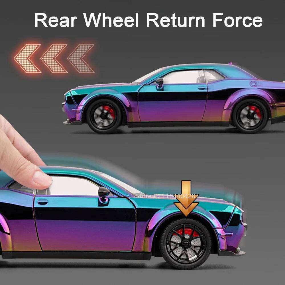 1:24 Hellcat Charger Alloy Car Diecast Model Toys Ornament Doors Opened Miniature Vehice Sound Light Pull Back Cars Toy Kid Gift Z260306