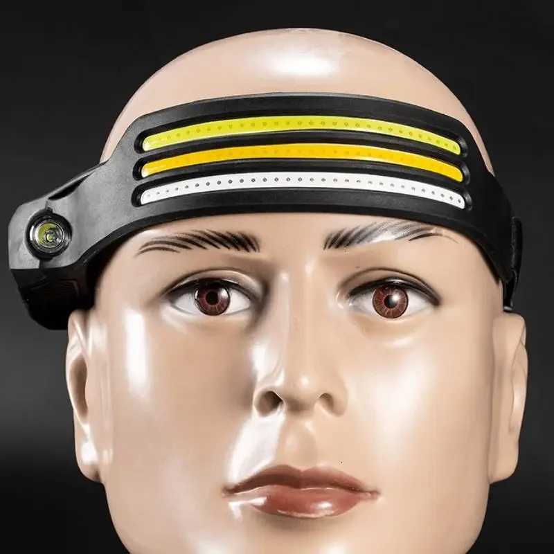 COB LED Headlamp 1 2 3 Wire Selection 5 Light Modes USB Rechargeable Waterproof for Outdoor Emergency Work Mining Caving H260307