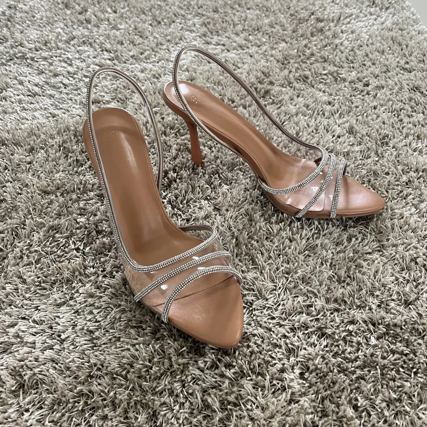 Summer Women High Heel Sandals Transparent PVC Heels Rhinestone Strap Slingbacks Female Sexy Party Wedding pumps Shoes 260306