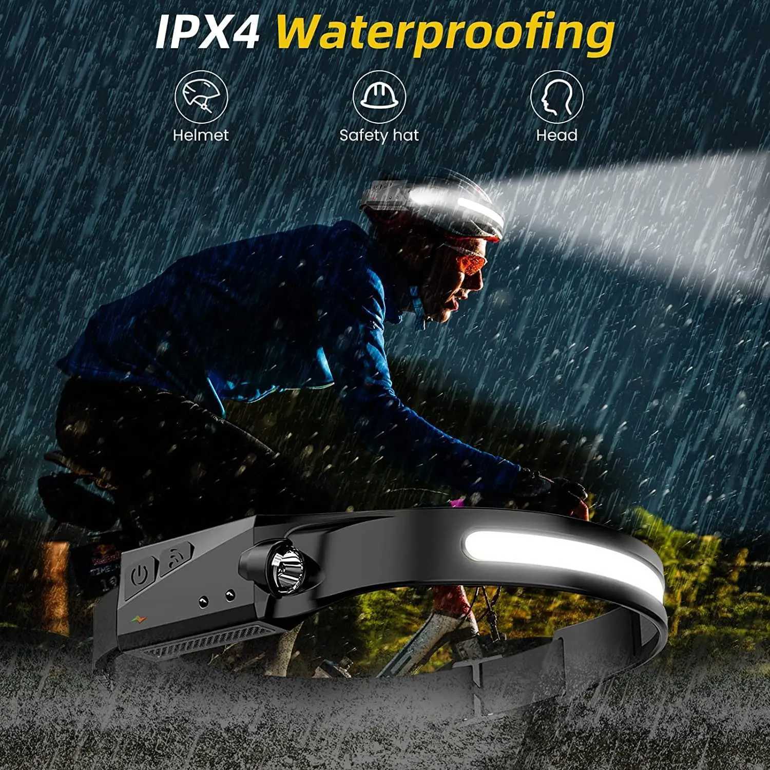 Sensor Headlamp LED Head Flashlight Rechargeable Headlight Head Torch Built-in Battery 5 Lighting Modes Fishing Camping Lantern H260307