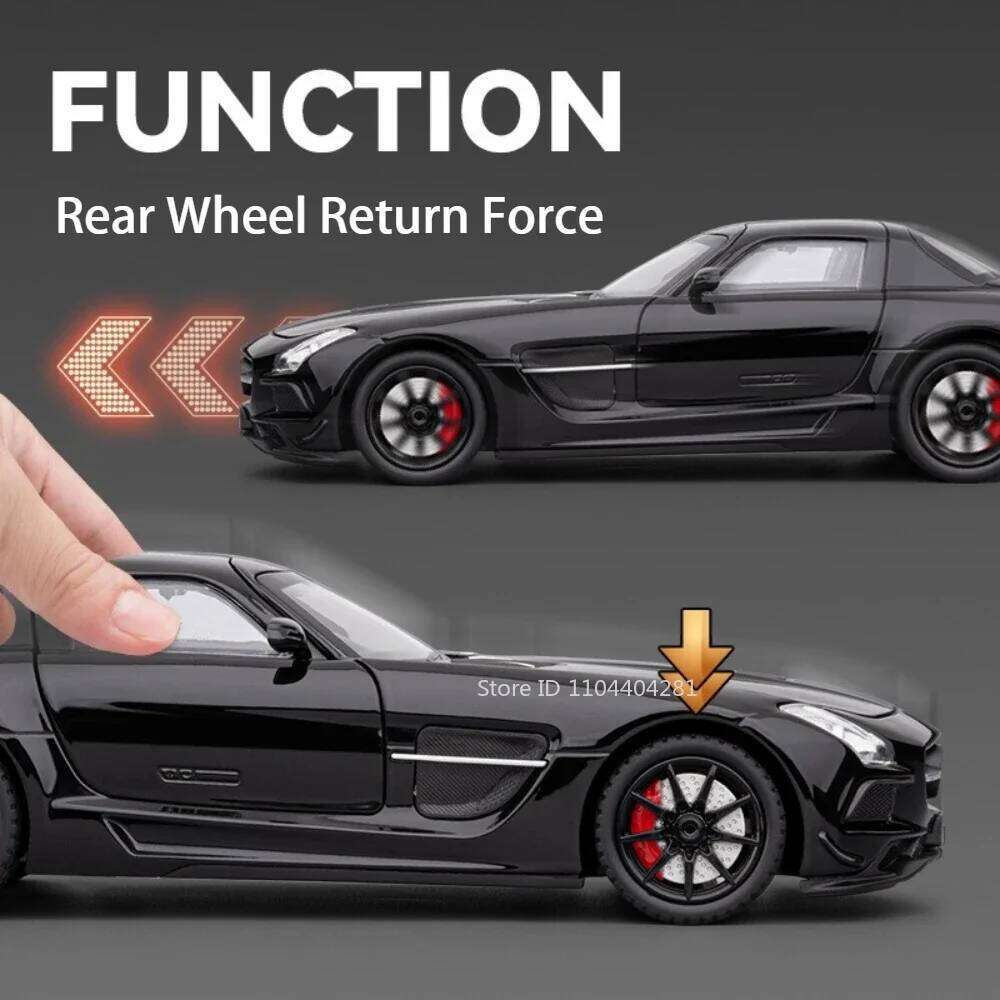 1:24 SLS Vision GT Diecast Alloy Model Miniature Car Toys Sound Light Pull Back Doors Opened Sports Cars Collectibles Child Gift Z260306