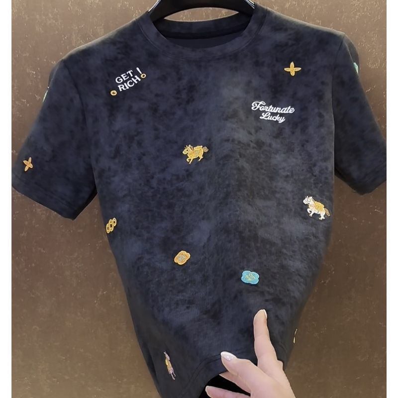 Luxury Brand Designer Clothes 2026 "Get Rich Soon" Men's Embroidered T-Shirt, Light Luxury, High-Quality, Versatile, High-End, Round Ne