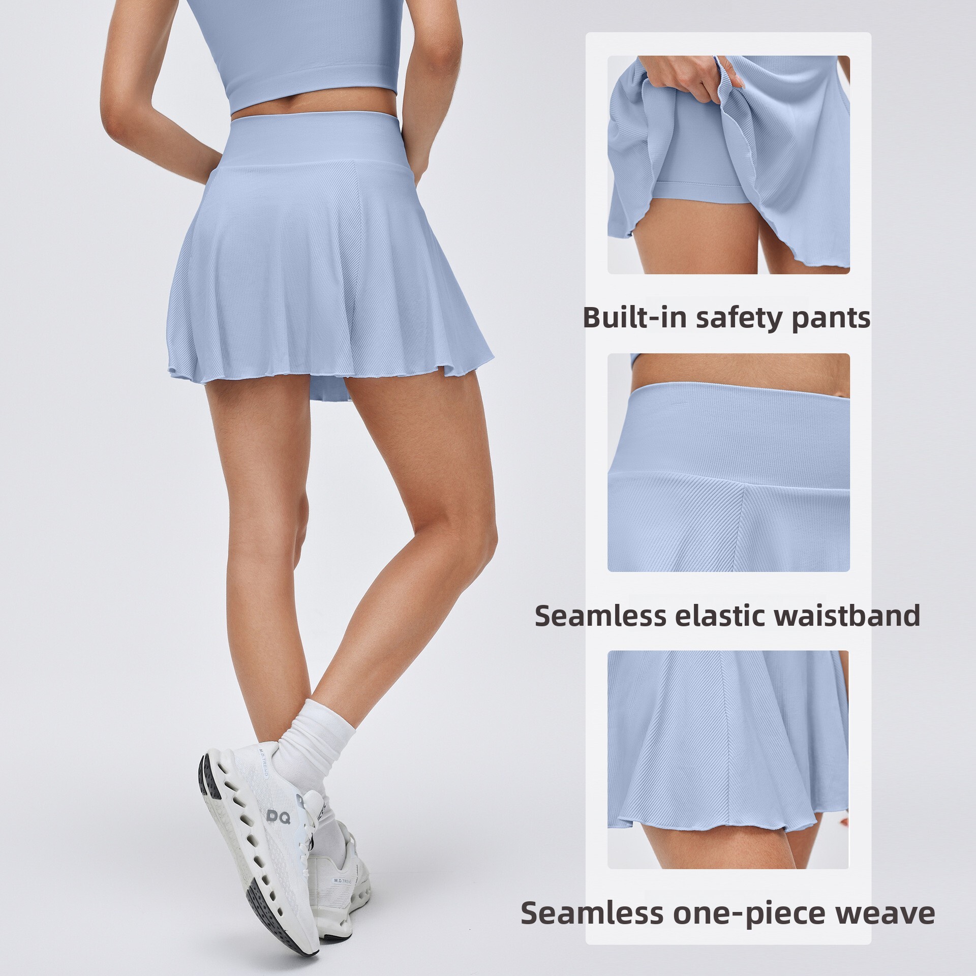 Spring Summer Fake Two-Piece Tennis Quick-Dry Breathable Fitness Pleated Solid Color Versatile Sports Short Skirt for Women