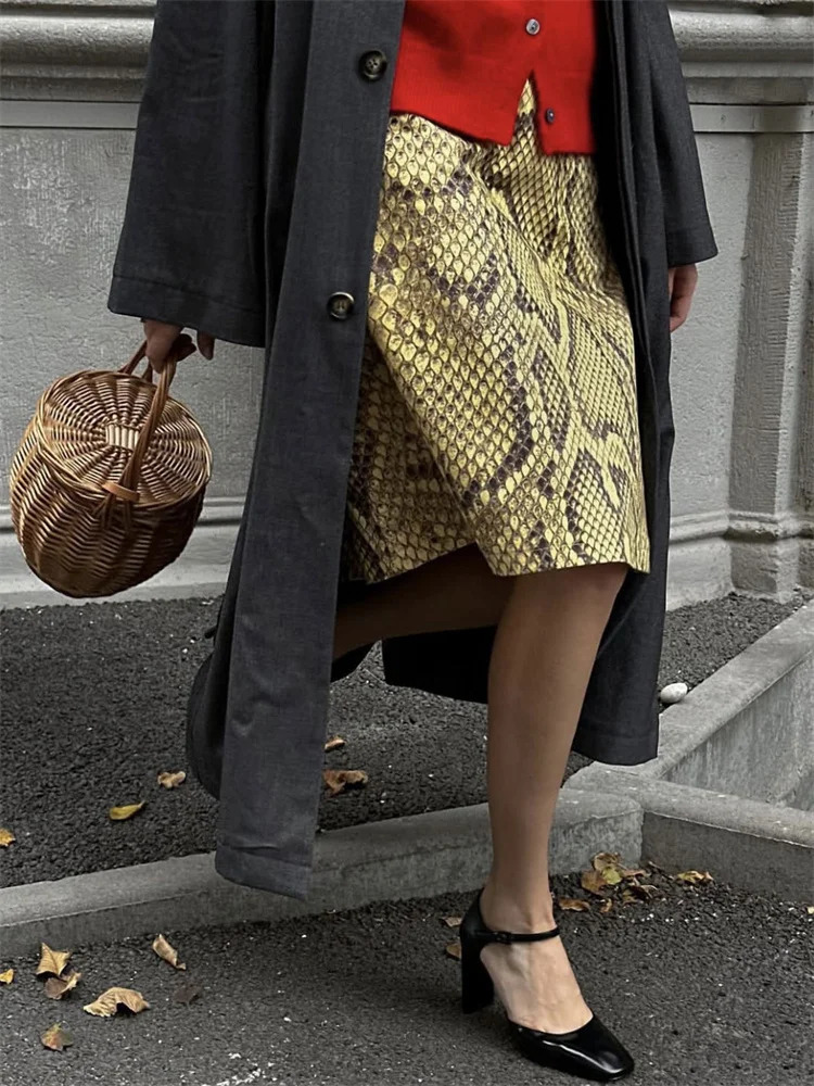 Tossy Snakeskin Printed Fashion Skirt Womens High Waist Slim Contrast Patchwork Commute Streetwear Female Vintage Y2k Skirt 260228