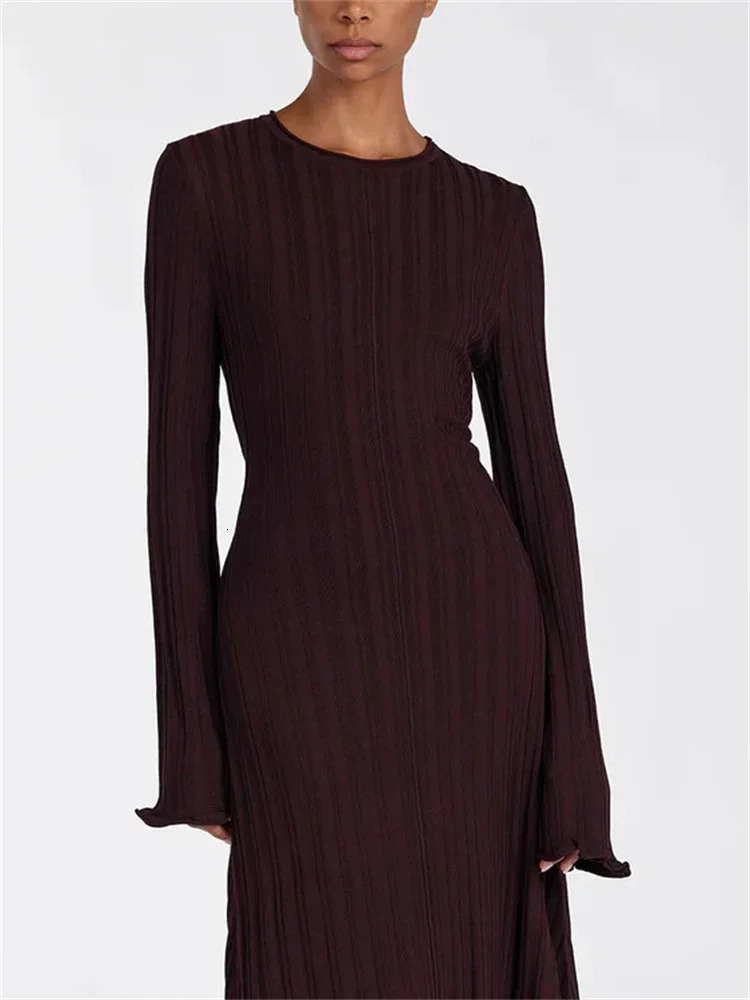 Tossy Knitwear Fashion Loose Maxi Dress Women Lace-Up High Waist Ribbed Long Sleeve Party Dress Female Knit Bandage Long Dress 260306